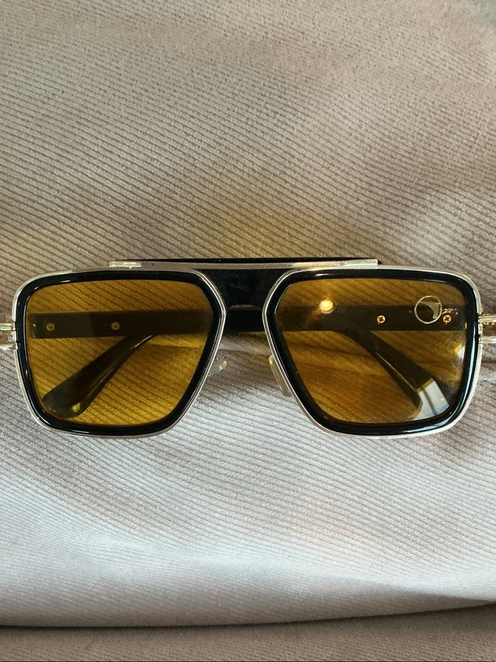 Rectangular Black Frame Sunglasses with Amber Lenses